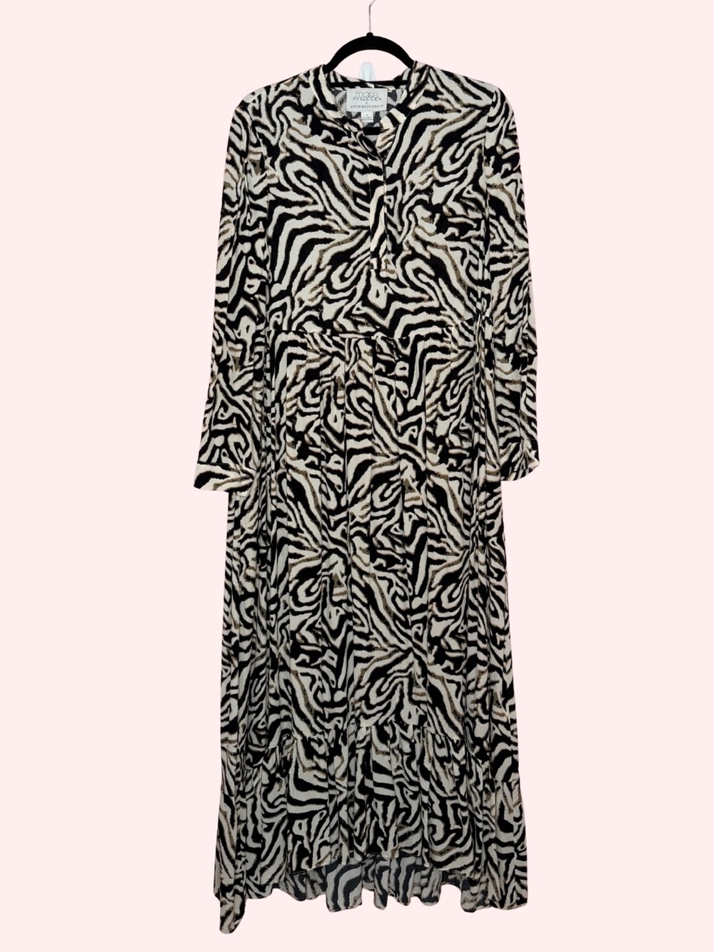 Zebra Print Black & Cream Long Sleeve Maxi Dress